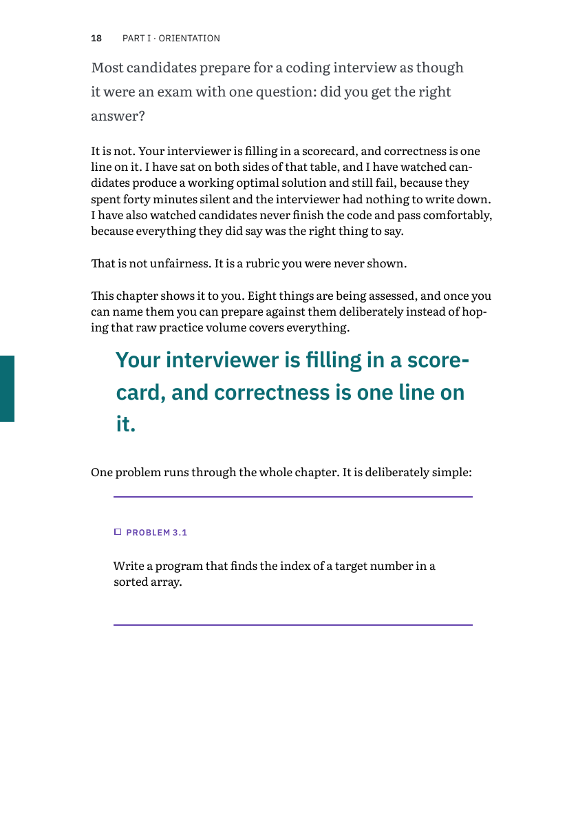 A page with a large pull quote set in the part’s colour